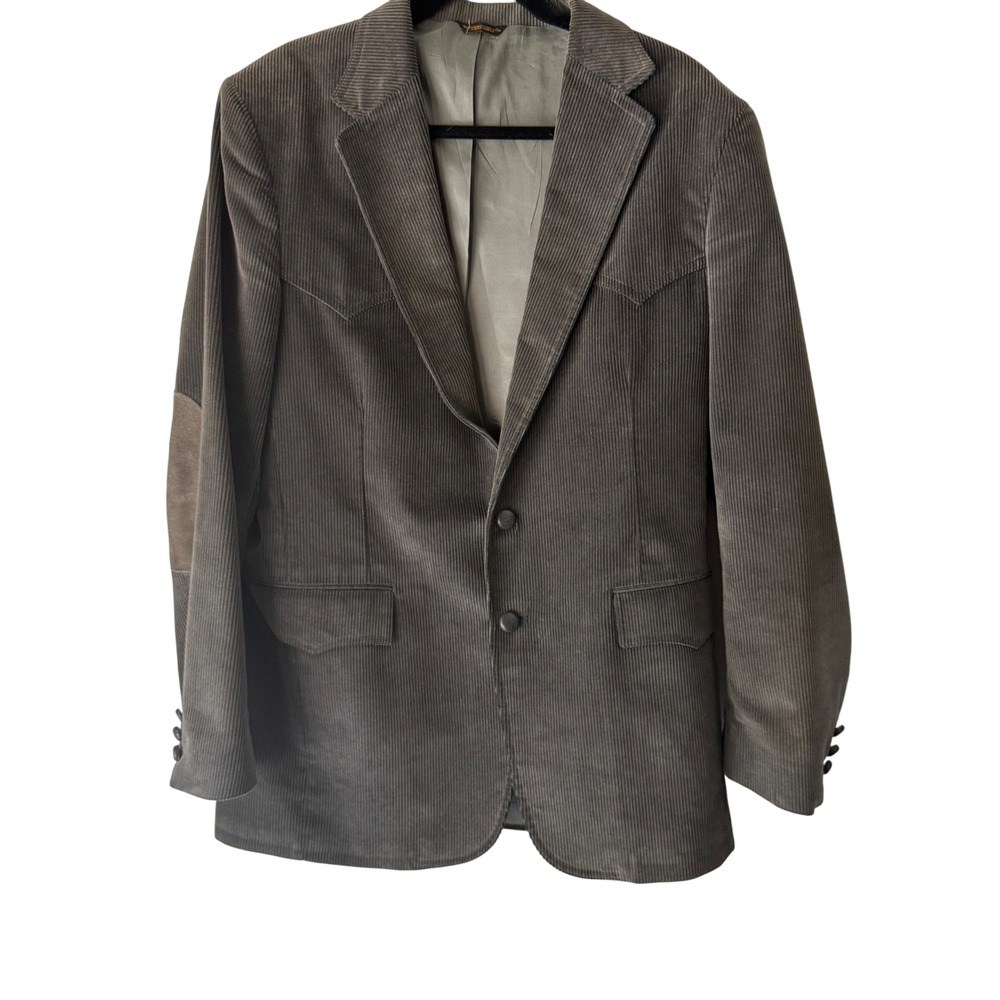 Vintage 70s Levi's Western Wear Corduroy Sport Coat Jacket Gray Mens 42L Cowboy